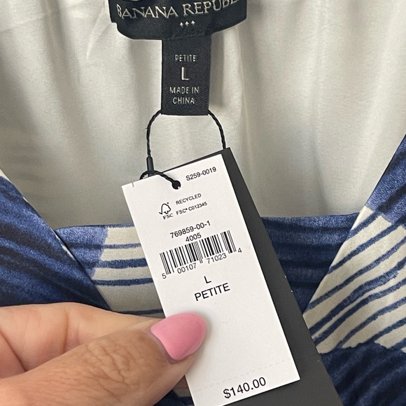 Banana Republic Satin Maxi Dress Nautical Geometric Blue Indigo Long Sz Large - Picture 5 of 9